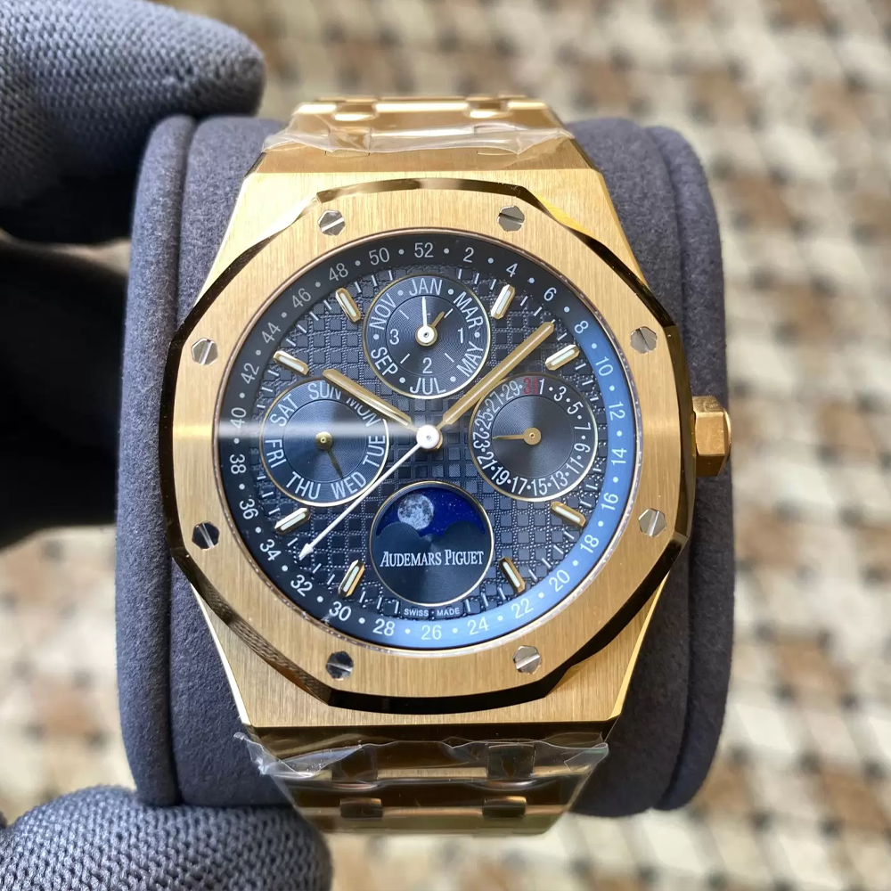 오데마피게 로얄오크 퍼페츄얼 캘린더 청판 다이얼 YG 금통 41mm 26574