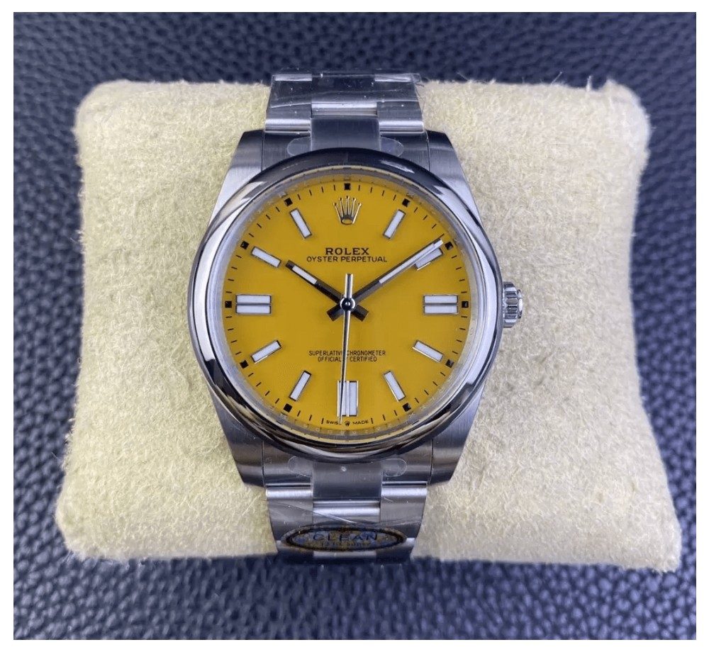 롤렉스 오이스터 퍼페츄얼 옐로우 다이얼 바인덱스 SS 브레이슬릿 41mm 124300