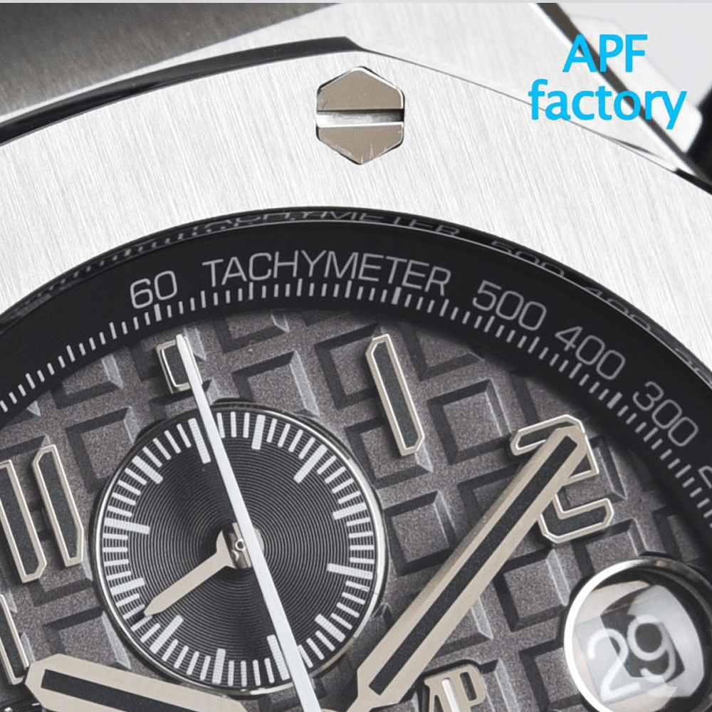 오데마피게 로얄오크 오프쇼어 다이버 크로노그래프 그레이 다이얼 블랙 가죽 스트랩 42mm 26470ST