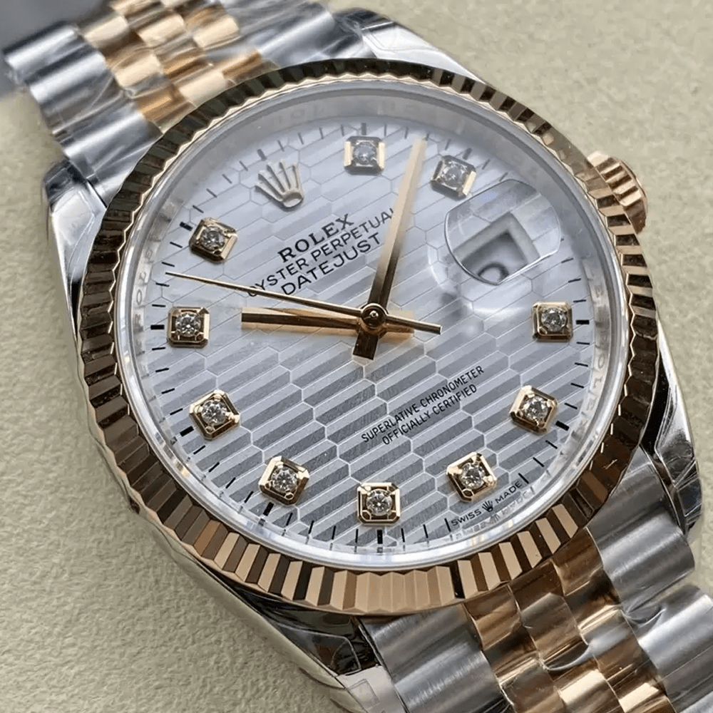 롤렉스 데이저스트 실버 텍스처 다이얼 10P다이아 RG 콤비 쥬빌레 36mm 126231