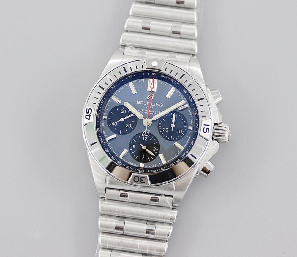 브라이틀링 크로노그래프 크로노맷 블루 다이얼 스틸 SS 브레이슬릿 42mm AB01344A1C1A1