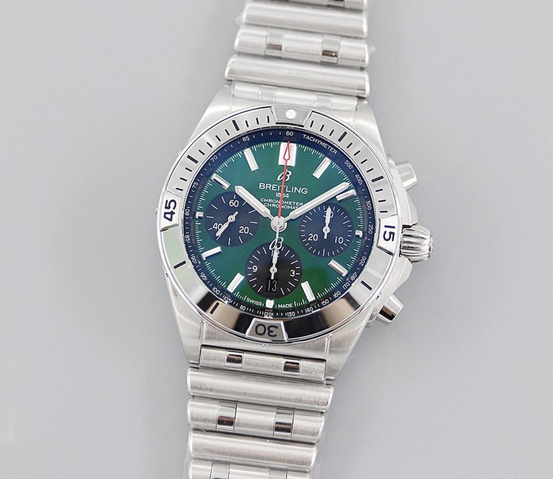 브라이틀링 크로노그래프 크로노맷 그린 다이얼 스틸 SS 브레이슬릿 42mm AB01343A1L1A1