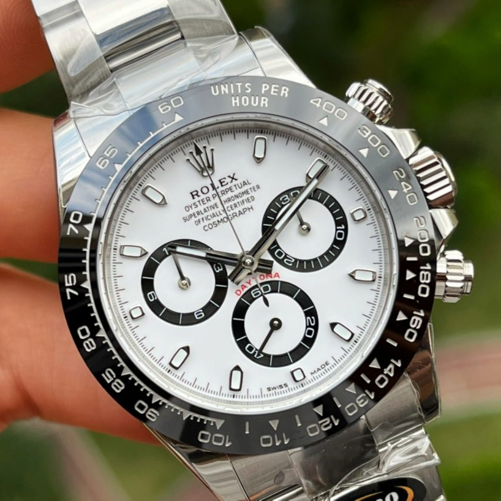 롤렉스 데이토나 크로노그래프 팬더 화이트 다이얼 바인덱스 세라믹베젤 러버밴드 40mm 116500