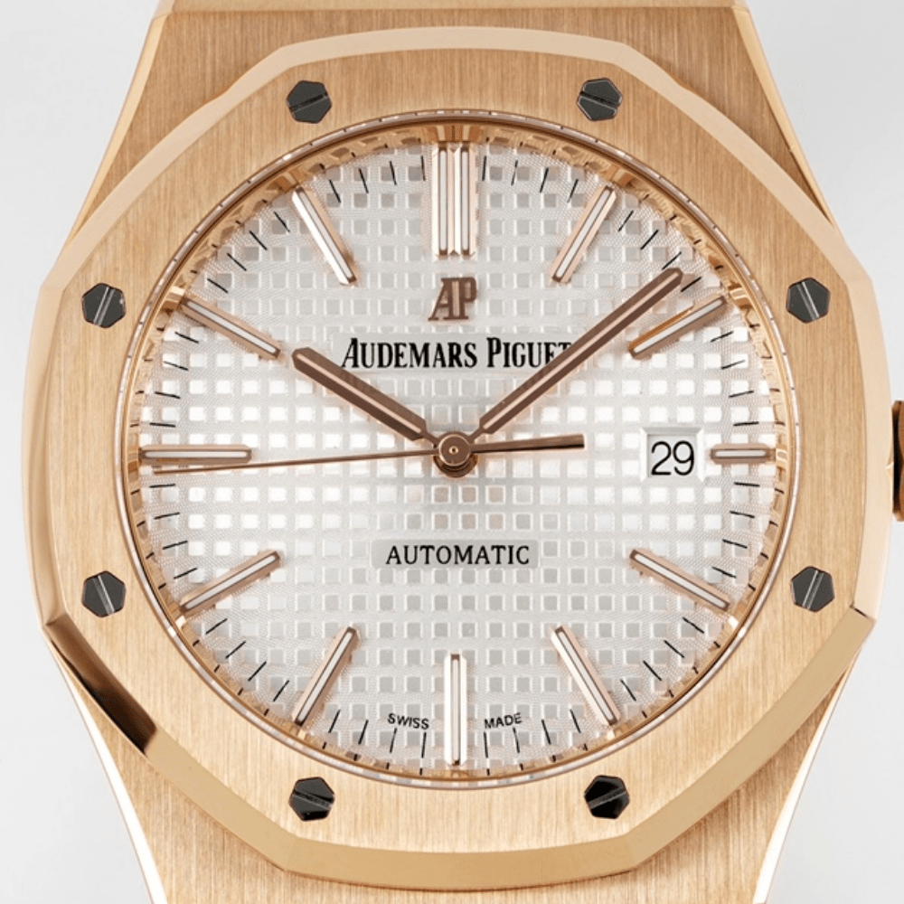 오데마피게 로얄오크 플라잉 화이트 다이얼 로즈골즈 금통 41mm 15400OR