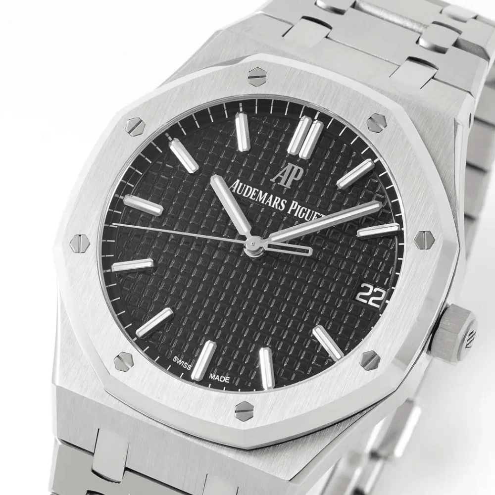 오데마피게 로얄오크 블랙 텍스처 다이얼 SS 브레이슬릿 V3 41mm 15500