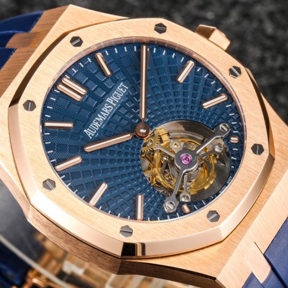 오데마피게 로얄오크 투르비옹 블루 다이얼 로즈골드 블루 러버스트랩 V3 41mm 26522OR