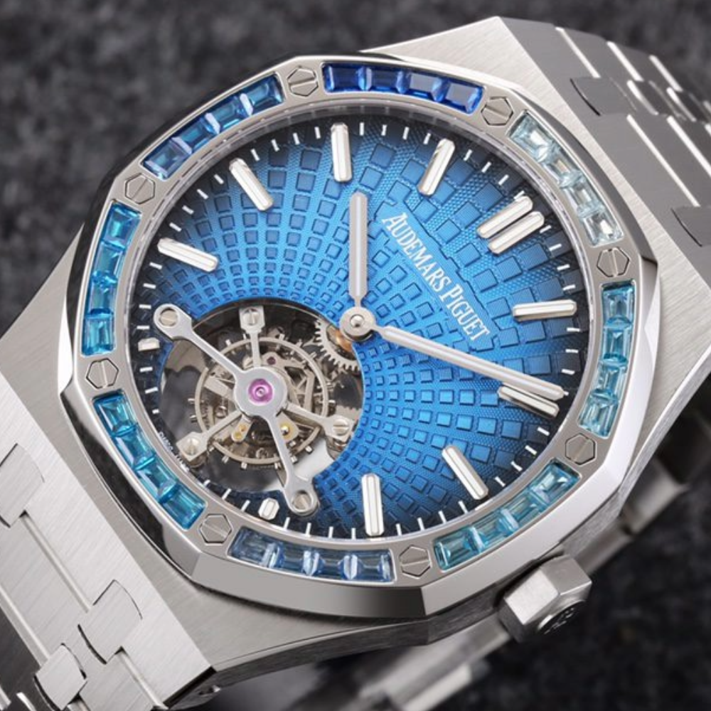 오데마피게 로얄오크 투르비옹 엑스트라씬 블루 다이얼 다이아/쥬얼 베젤 SS 브레이슬릿 V3 41mm 26521PT