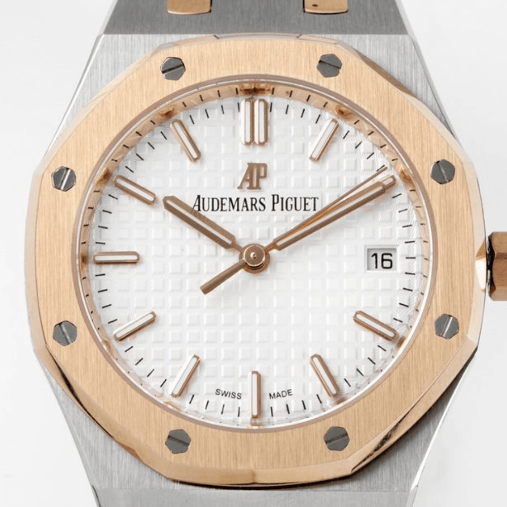 오데마피게 로얄오크 레이디 화이트 다이얼 로즈골드 콤비 34mm 77350SR