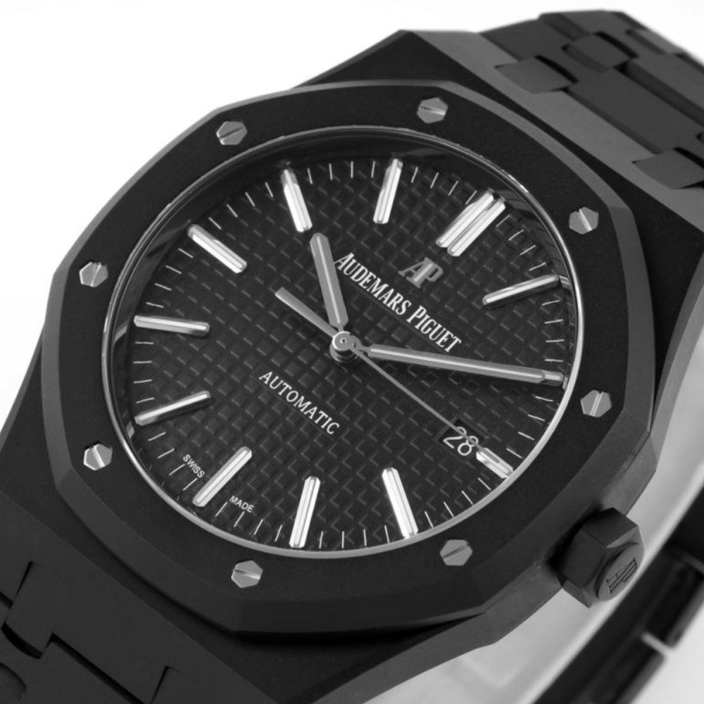 오데마피게 로얄오크 블랙 텍스처 다이얼 DLC 브레이슬릿 41mm 15400ST