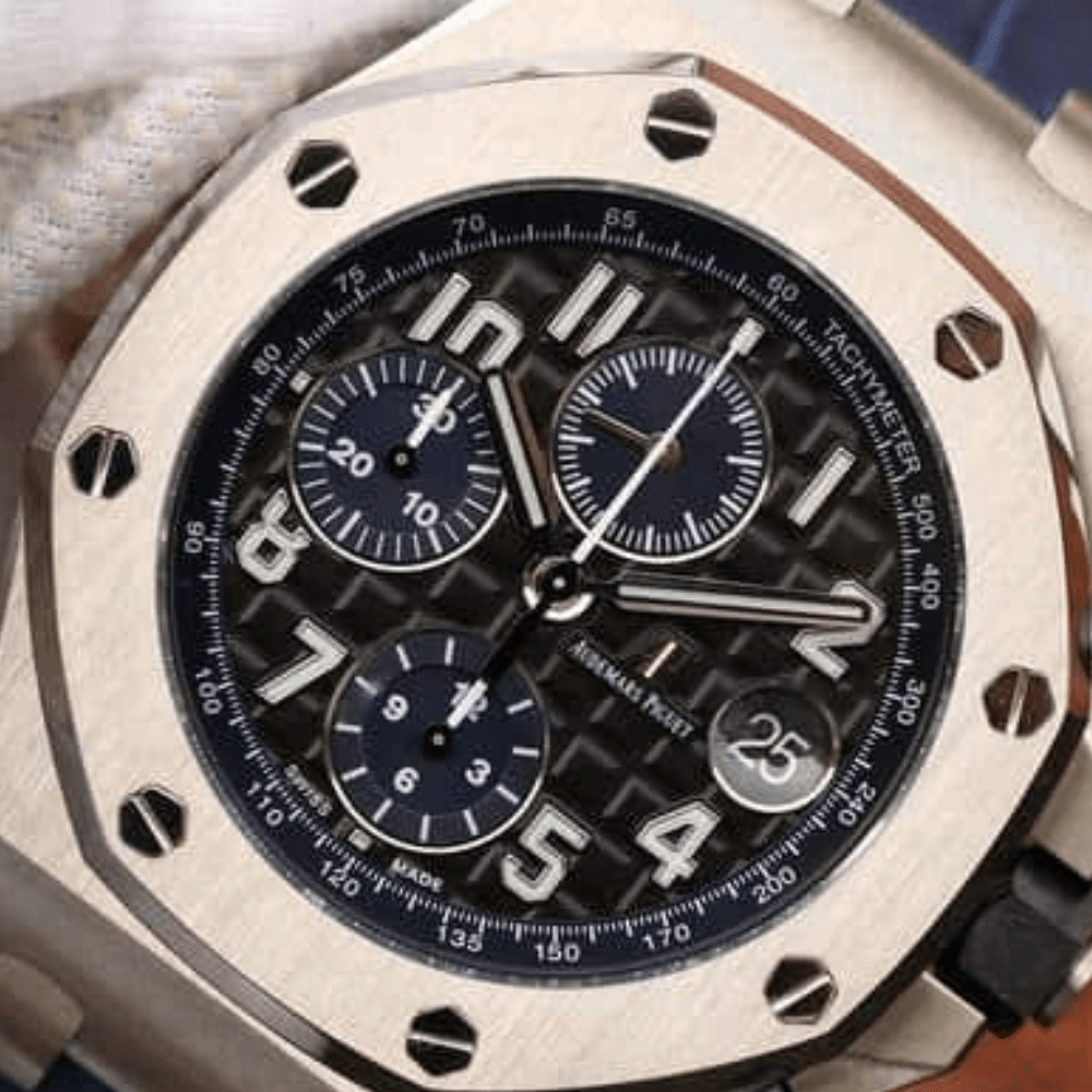 오데마피게 로얄오크 오프쇼어 그레이 다이얼 스틸 블루 가죽스트랩 V2 42mm 26470ST