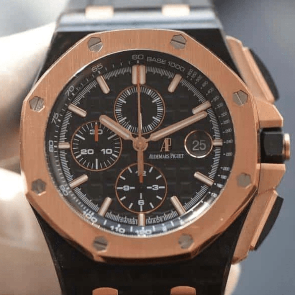 오데마피게 로얄오크 오프쇼어 퀸즈컵 한정판 블랙다이얼 로즈골드 블랙 러버스트랩 44mm 26406FR