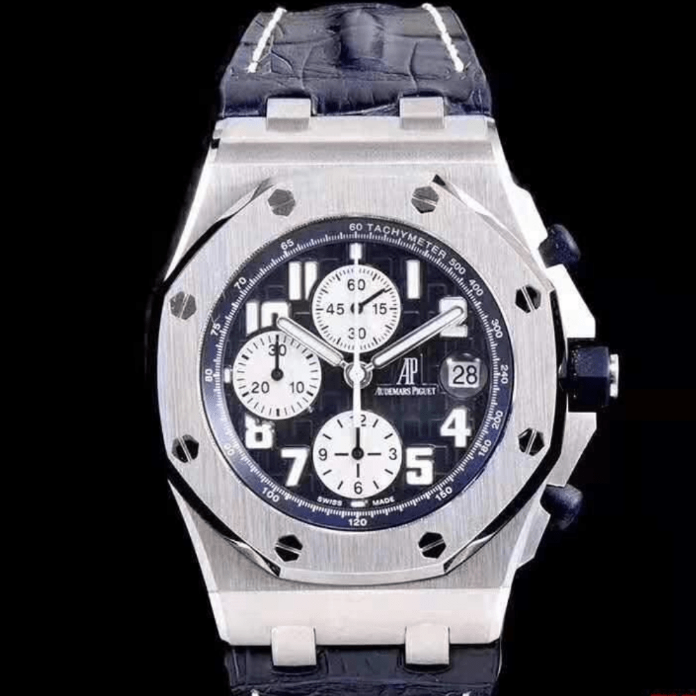 오데마피게 로얄오크 오프쇼어 블루 다이얼 스틸 가죽 스트랩 42mm 26170ST