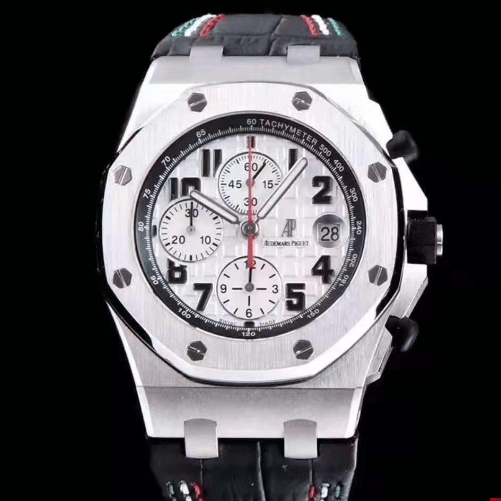 오데마피게 로얄오크 오프쇼어 화이트 다이얼 스틸 블랙 가죽스트랩 42mm 26170ST