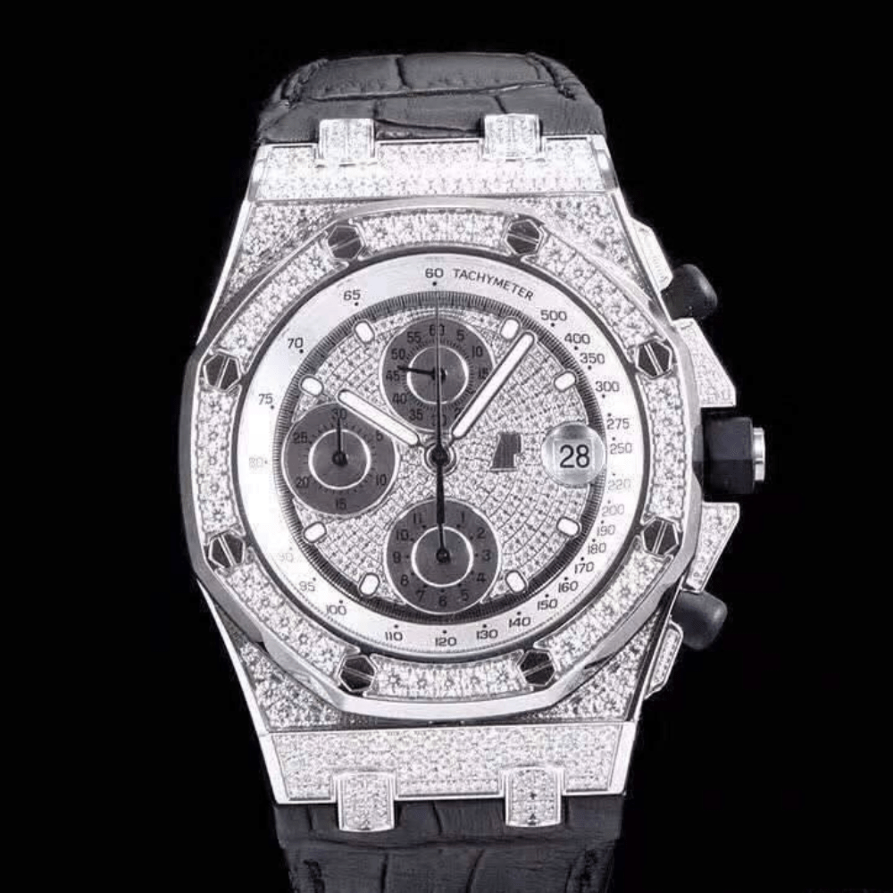 오데마피게 로얄오크 플래티넘 풀다이아 블랙 가죽 스트랩 42mm 26067