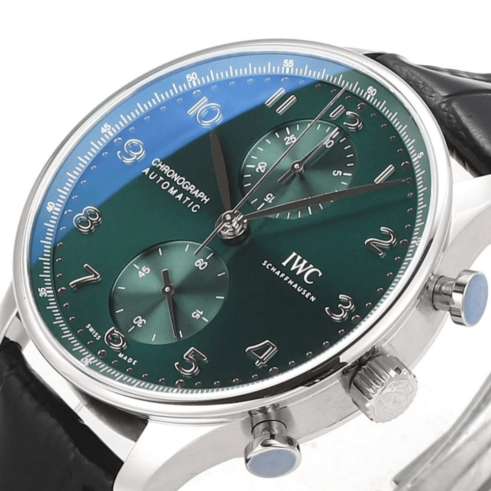 IWC 포르투기저 크로노그래프 그린 다이얼 레더 스트랩 40mm IW371615