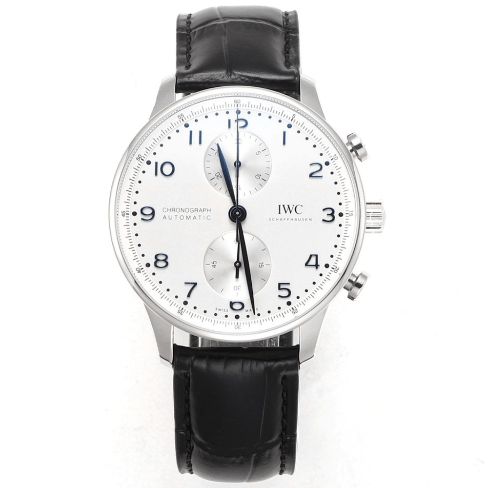 IWC 포르투기저 크로노그래프 화이트/블루 다이얼 레더 스트랩 40mm IW371604
