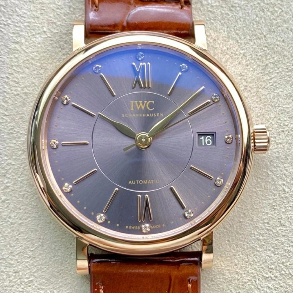 IWC 포르토피노 레이디 로즈골드 퍼플 다이얼 레더 스트랩 37mm IW458116