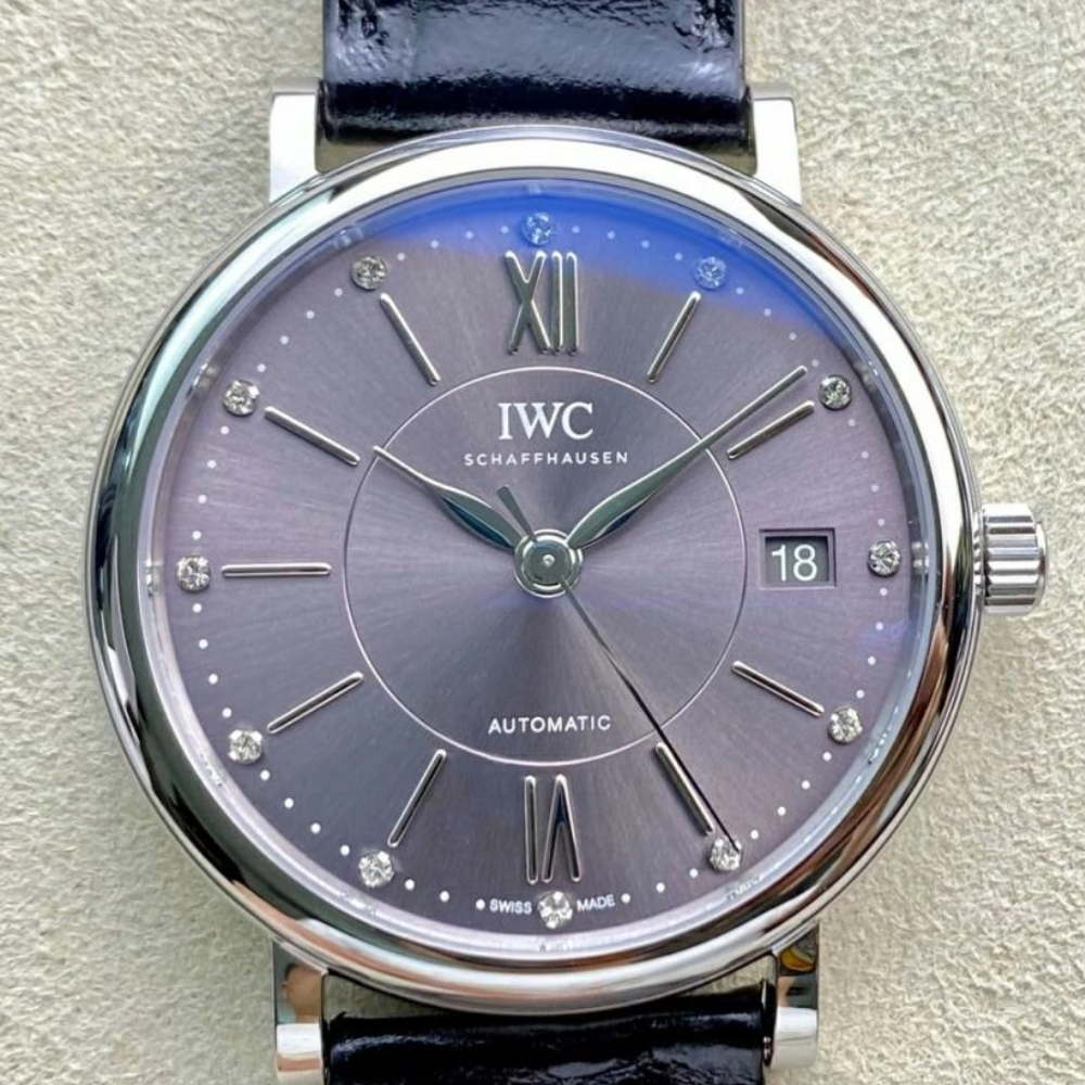 IWC 포르토피노 레이디 실버 퍼플 다이얼 레더 스트랩 37mm IW458102