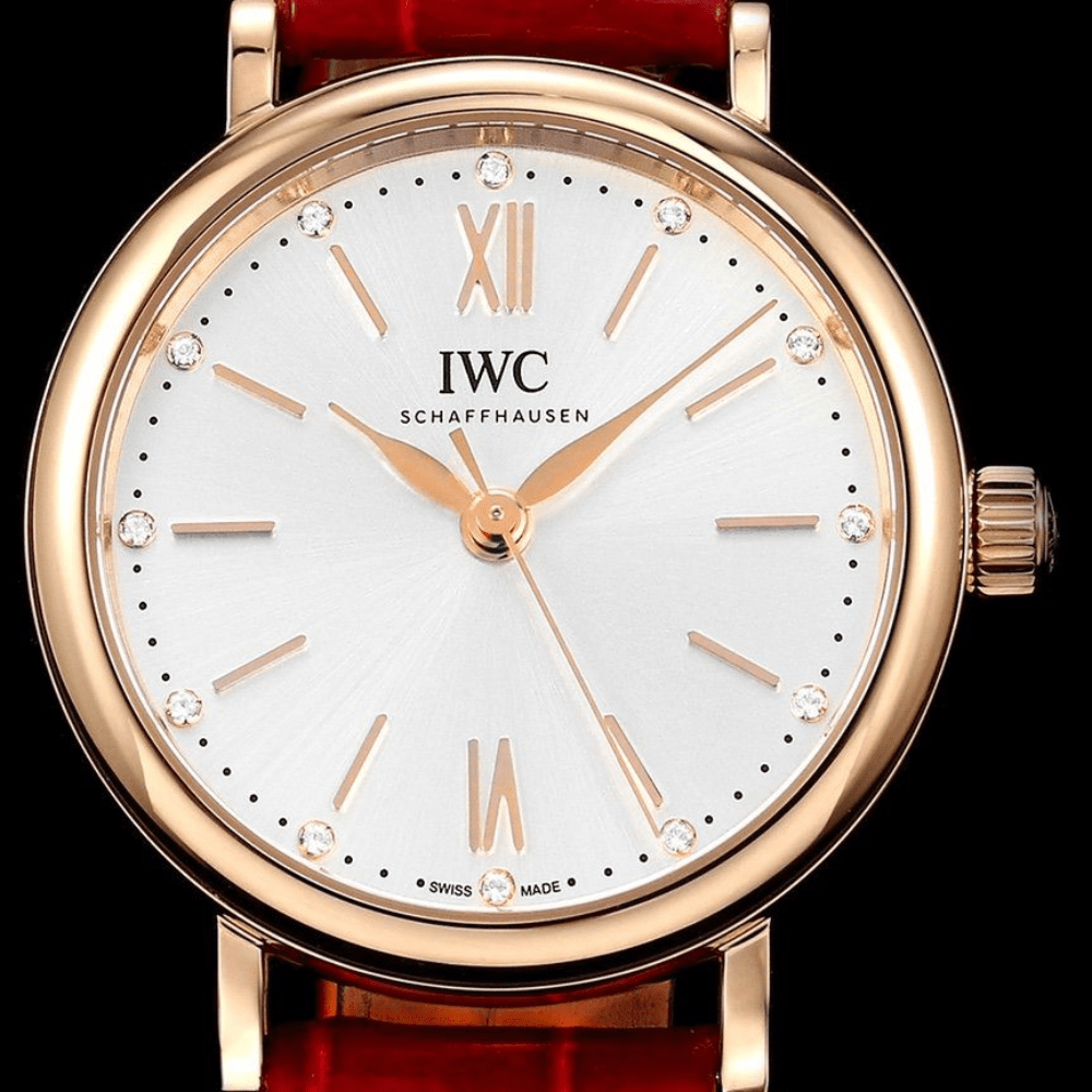 IWC 포르토피노 레이디 로즈골드 화이트 다이얼 레더 스트랩 34mm IW357401