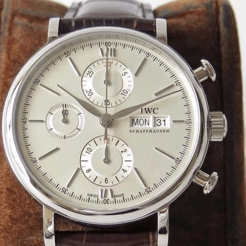 IWC 포르토피노 크로노그래프 스틸 화이트 다이얼 레더 스트랩 42mm IW391001