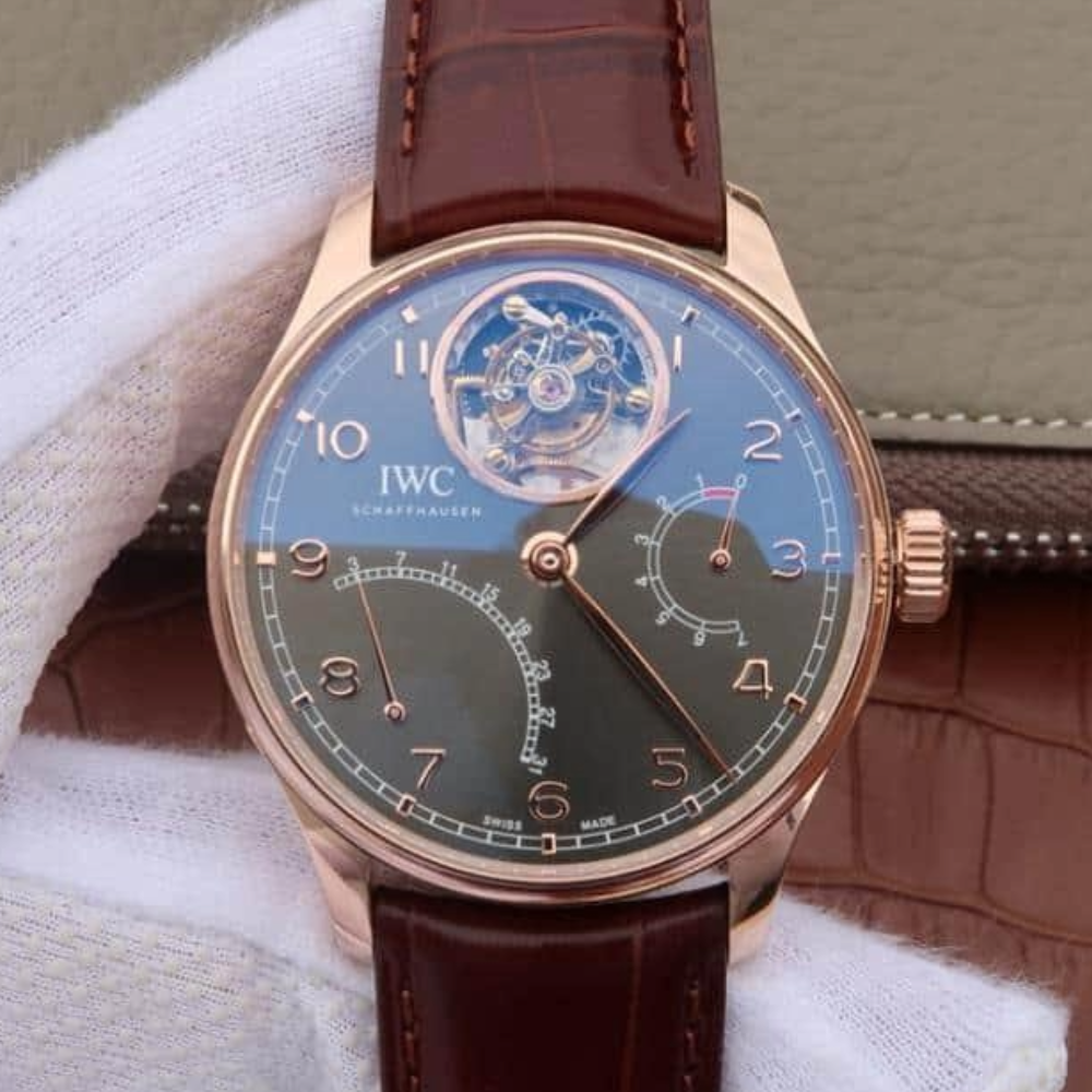 IWC 포르투기저 투르비옹 로즈골드 그레이 다이얼 레더 스트랩 44.2mm IW504401
