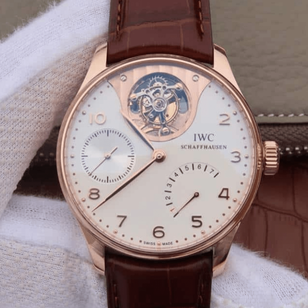 IWC 포르투기저 투르비옹 미스테르 로즈골드 화이트 다이얼 레더 스트랩 44.2mm IW504202