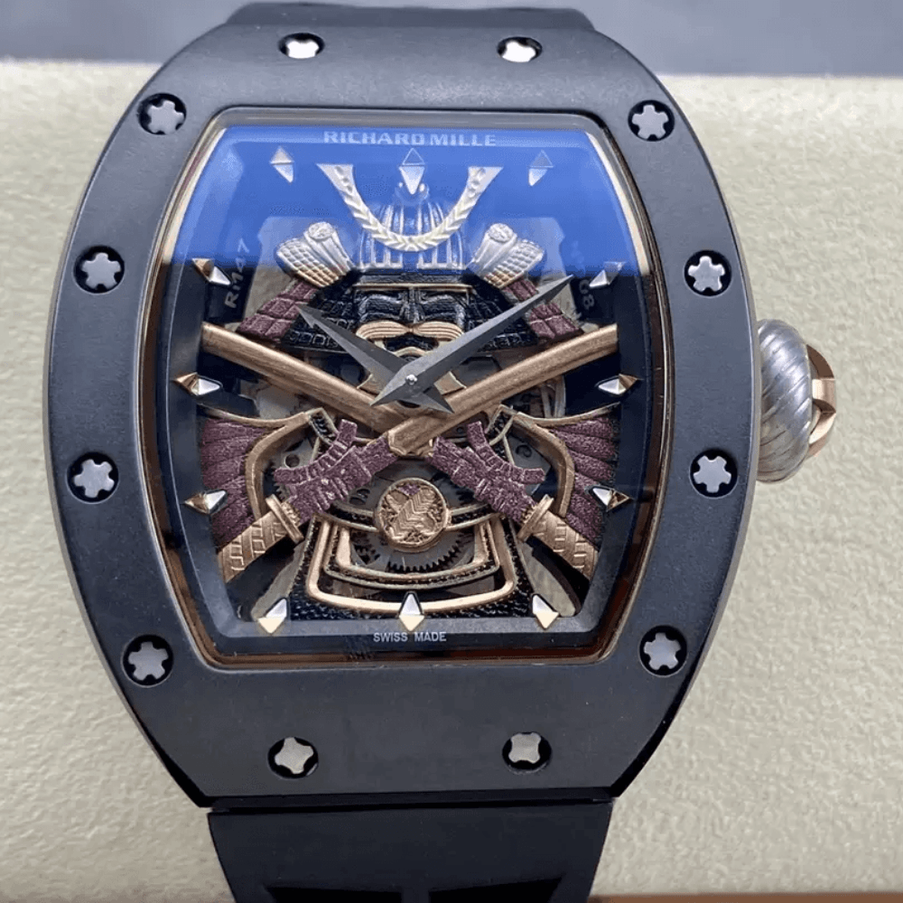 리차드밀 스켈레톤 사무라이 다이얼 사파이어 블랙 케이스 블랙 러버 스트랩 RM47