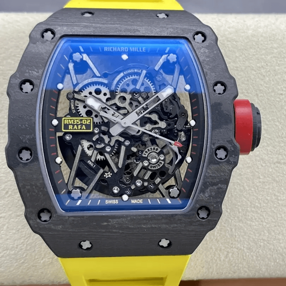 리차드밀 라파엘 나달 블랙 카본 스켈레톤 다이얼 옐로우 러버 스트랩 RM35-02
