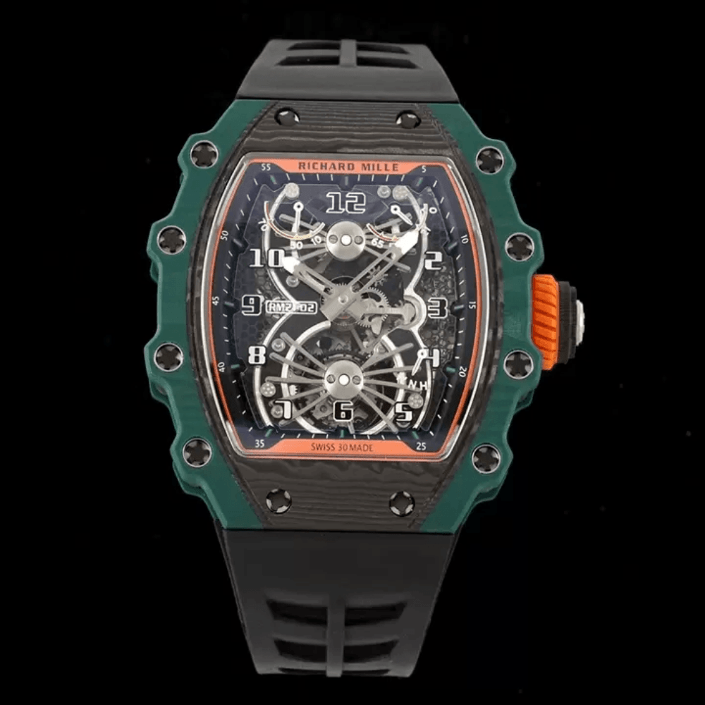 리차드밀 블랙 카본 스켈레톤 투르비옹 다이얼 블랙 러버 스트랩 RM21-02