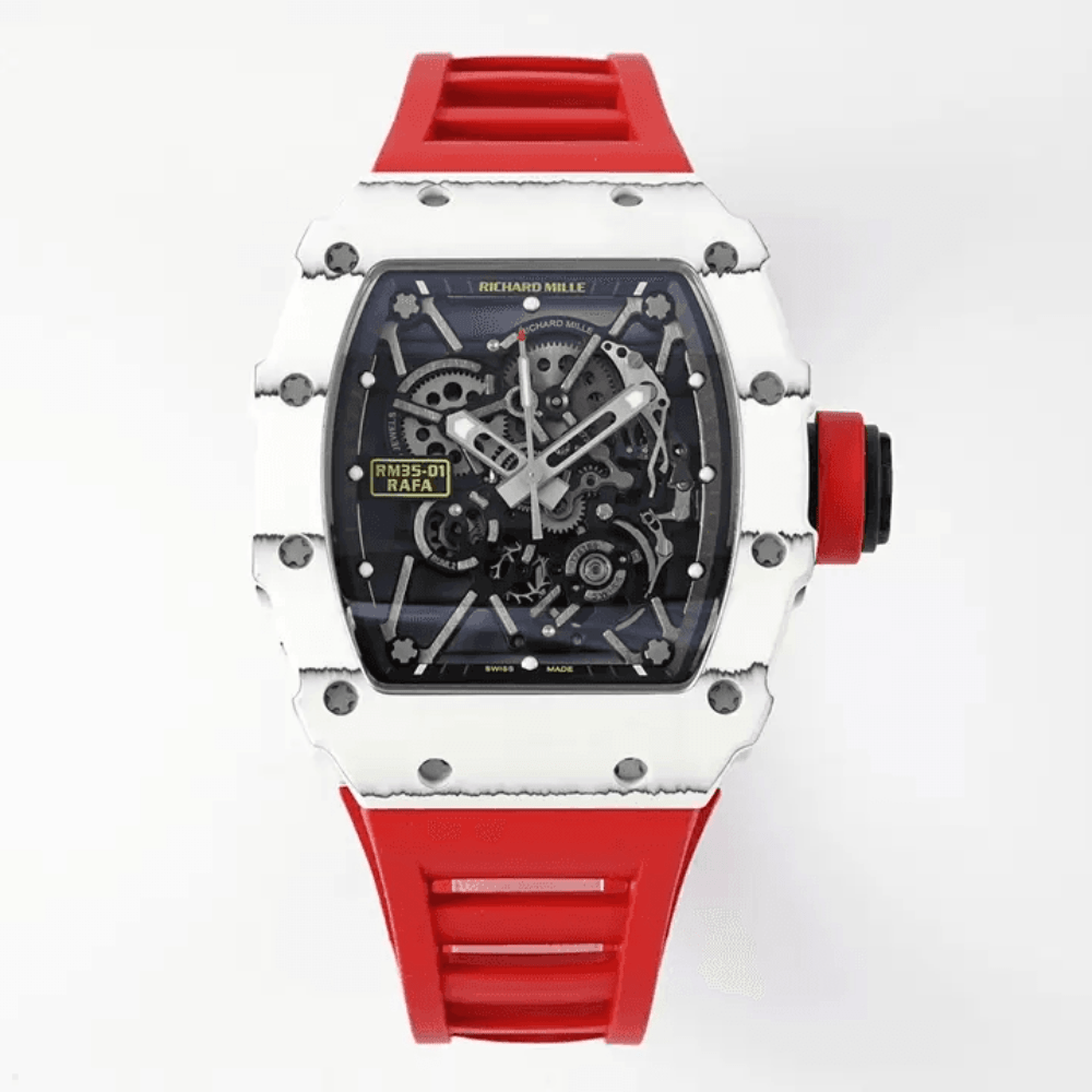 리차드밀 화이트 카본 스켈레톤 다이얼 레드 러버밴드 RM35-01