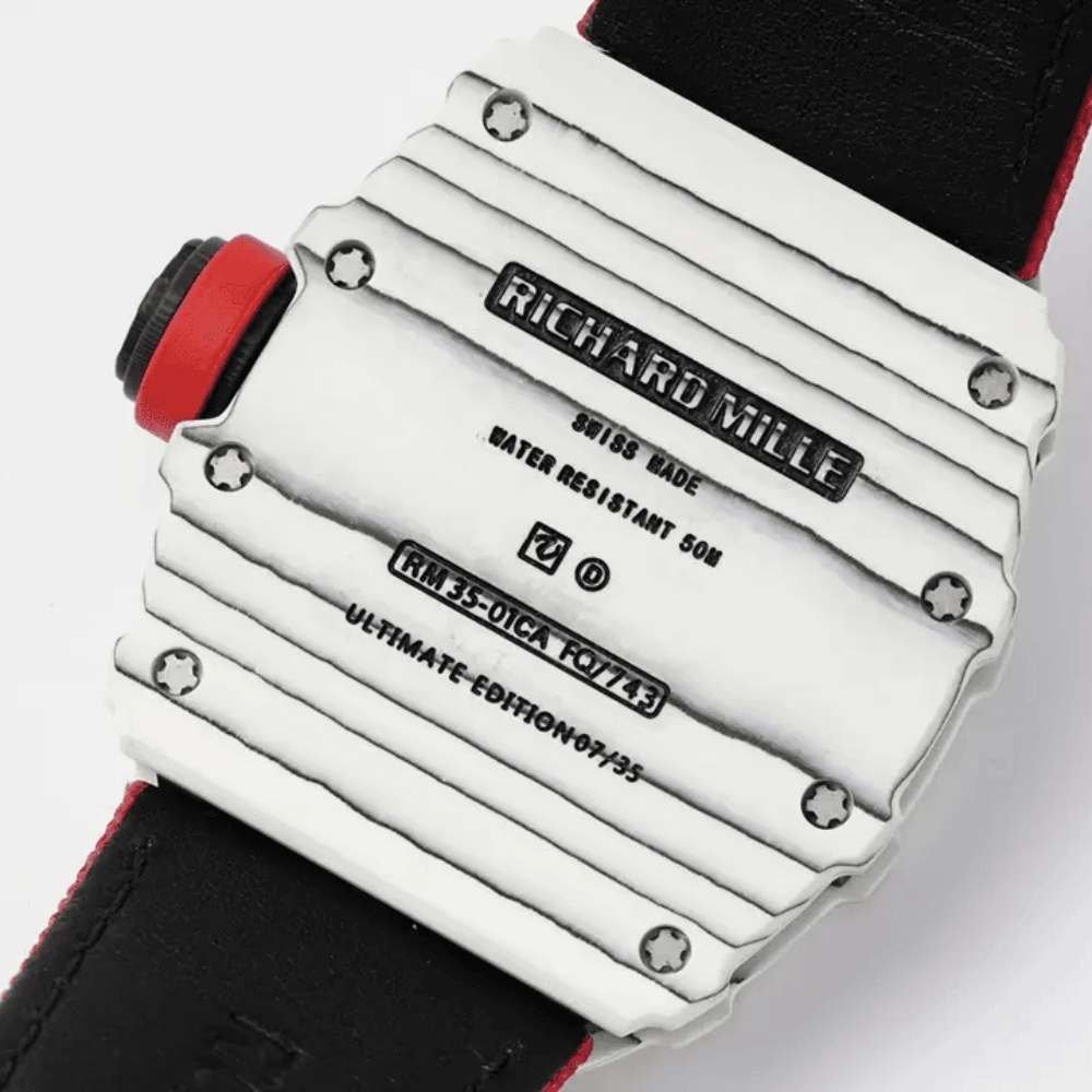 리차드밀 화이트 카본 스켈레톤 다이얼 레드 우븐 스트랩 RM35-01