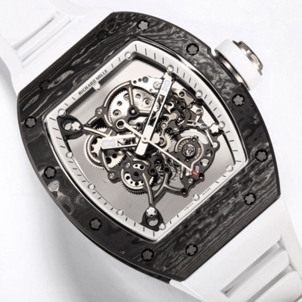 리차드밀 부바왓슨 블랙 NTPT 카본 스켈레톤 다이얼 화이트 러버밴드 RM-055