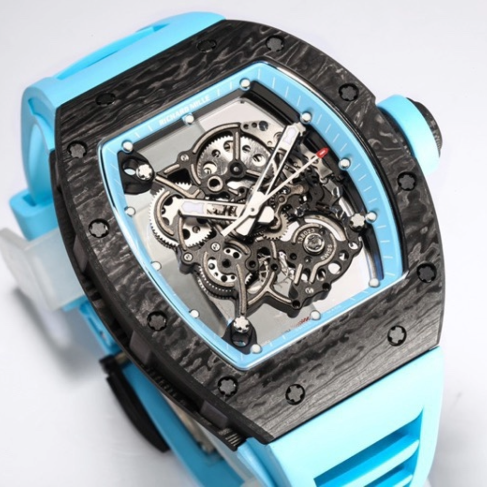 리차드밀 부바왓슨 블랙 NTPT 카본 스켈레톤 다이얼 블루 러버밴드 RM-055