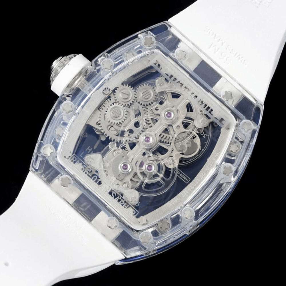 리차드밀 투르비옹 투명 사파이어 스켈레톤 다이얼 화이트 러버밴드 RM56-01