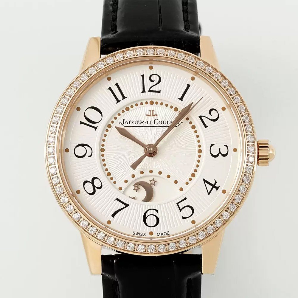 예거 르쿨트르 레이디 랑데부 클래식 나잇&데이 로즈골드 다이아베젤 레더 스트랩 34mm Q3442440