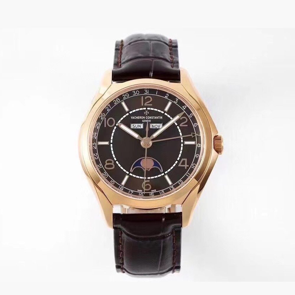 바쉐론 콘스탄틴 피프티식스 컴플리트 캘린더 브라운 다이얼 레더 스트랩 40mm 4000E/000R-B065