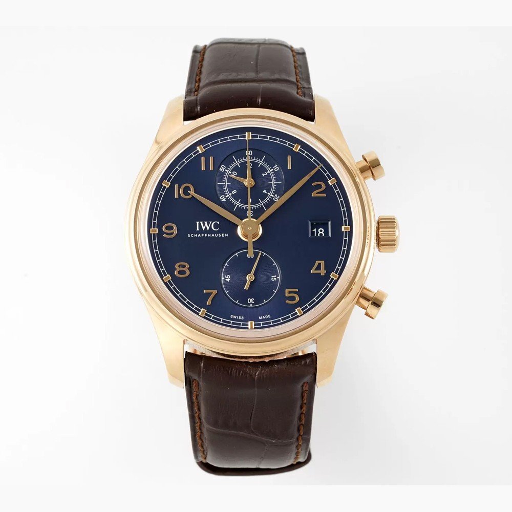 IWC 포르투기저 다빈치 크로노그래프 클래식 블루 다이얼 레더 스트랩 44mm IW390305