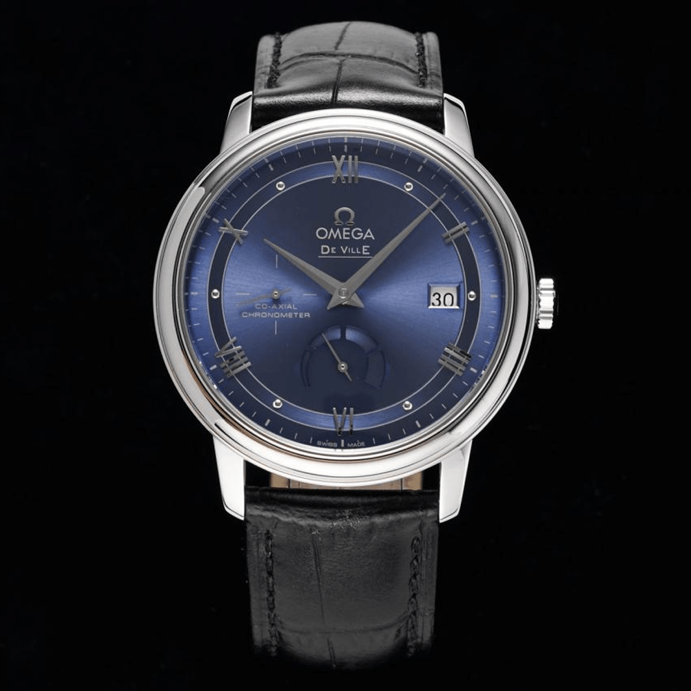 오메가 드빌 네이비 다이얼 드레스 워치 가죽 스트랩 424.13.40.21.03.002