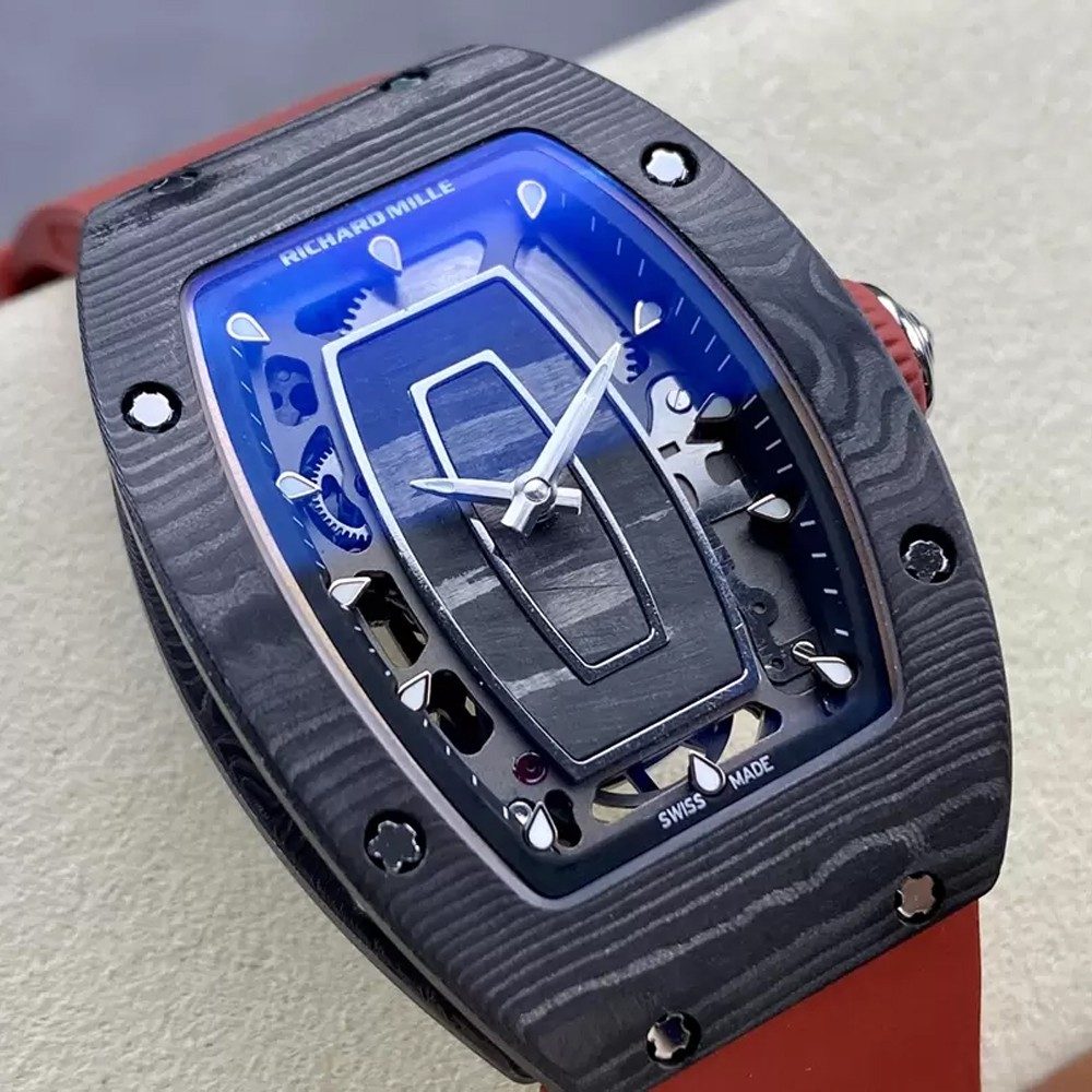 리차드밀 블랙 NTPT 카본 스켈레톤 다이얼 레드 러버밴드 여성용 RM07-01