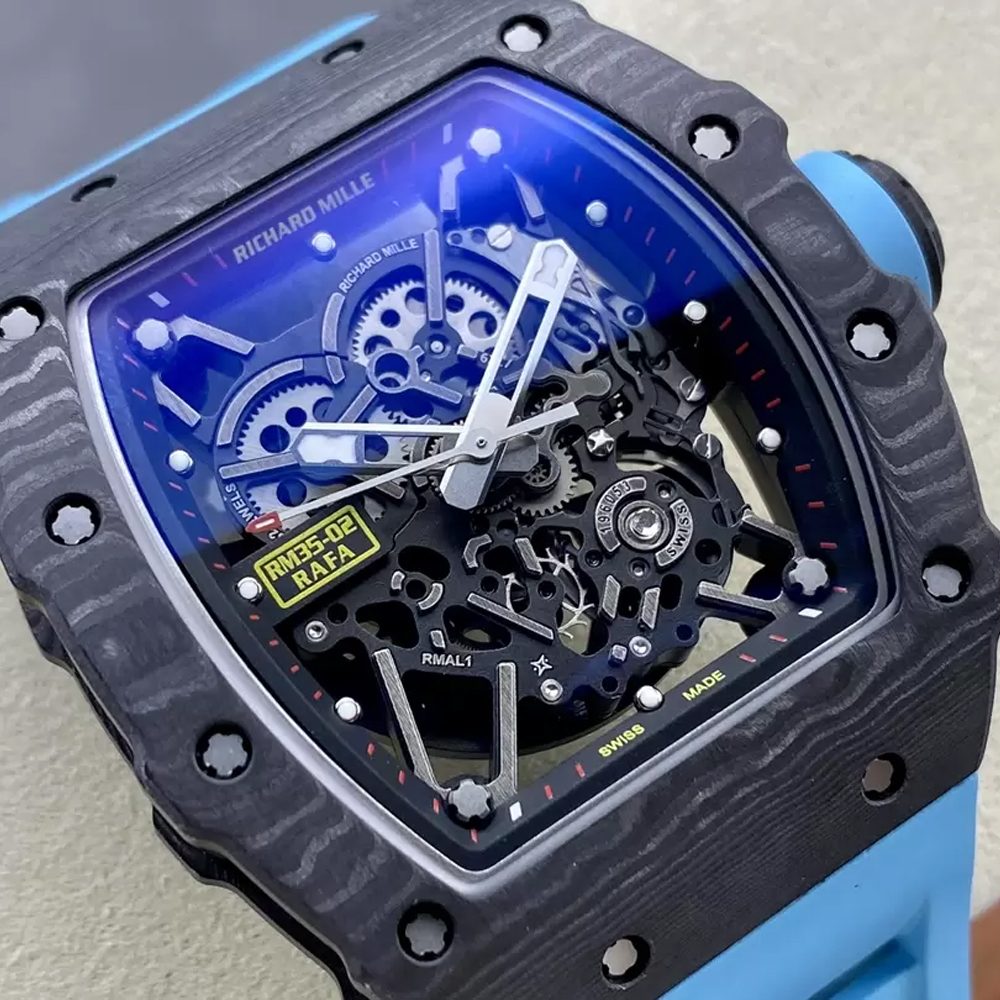 리차드밀 라파엘 나달 블랙 NTPT 카본 스켈레톤 다이얼 블루 러버 스트랩 RM35-02