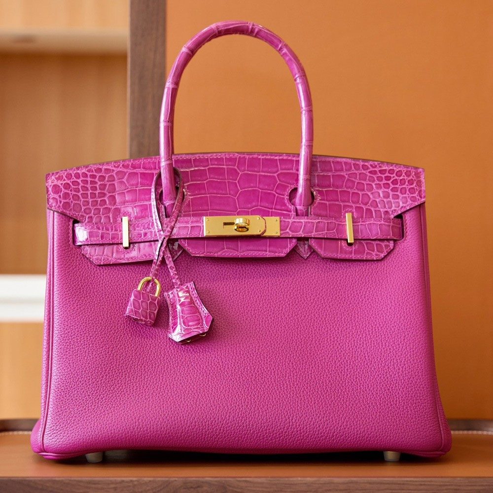 에르메스 올수공 하프 크로커다일 토고 버킨 30 핑크 골드 하드웨어