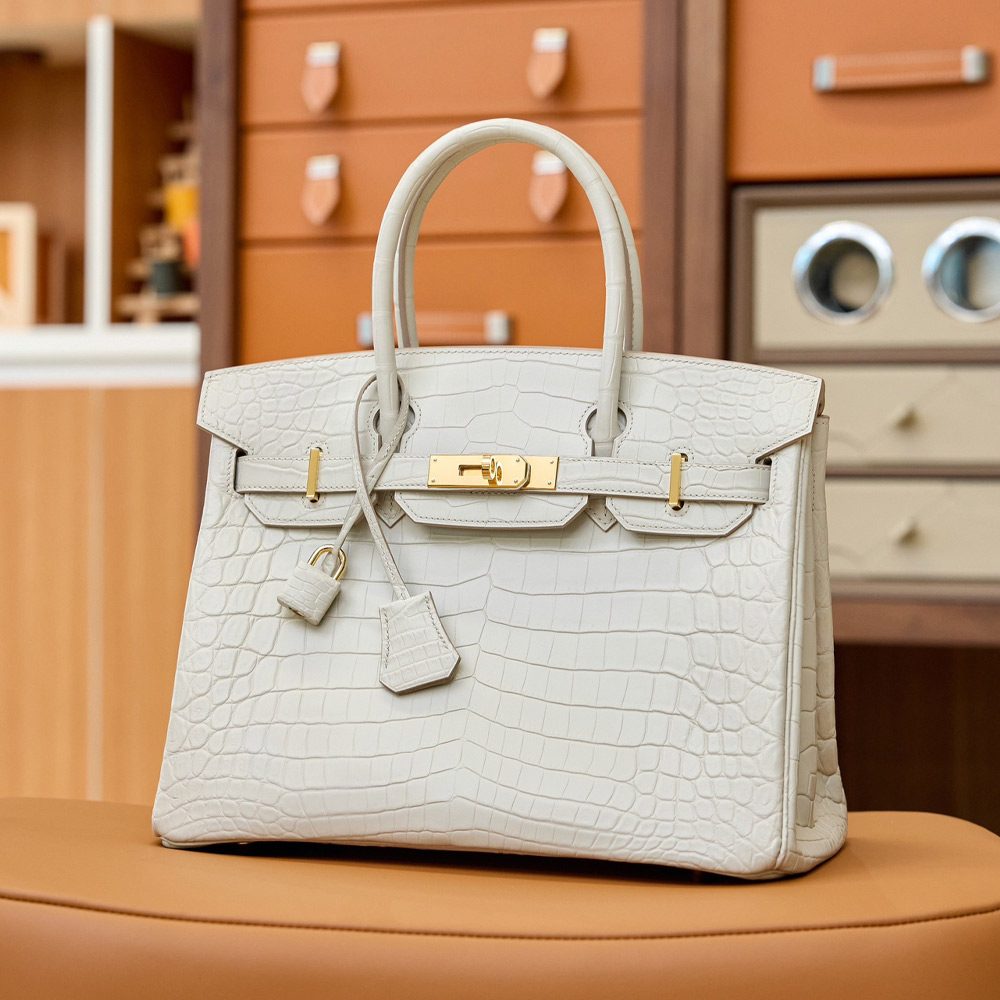 에르메스 올수공 크로커다일 버킨 25 화이트 골드 하드웨어
