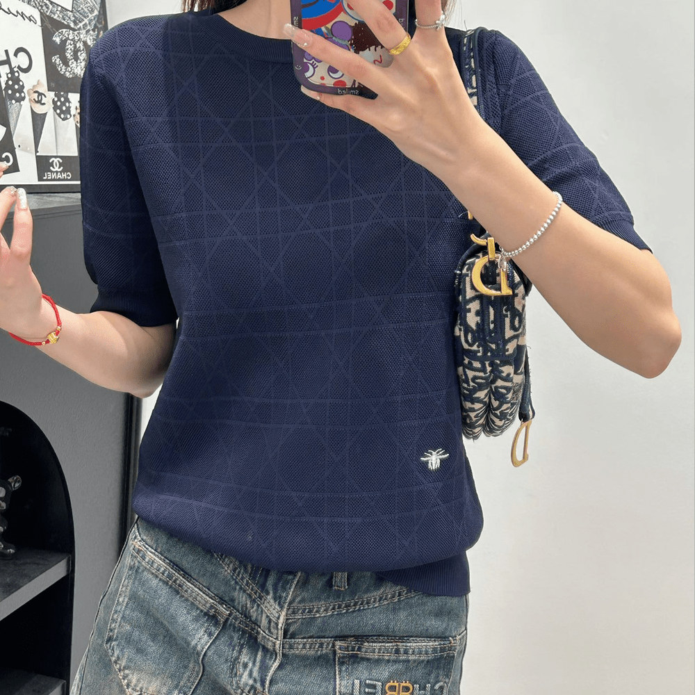 디올 24SS 까나쥬 벌 자수로고 니트 반팔 블랙