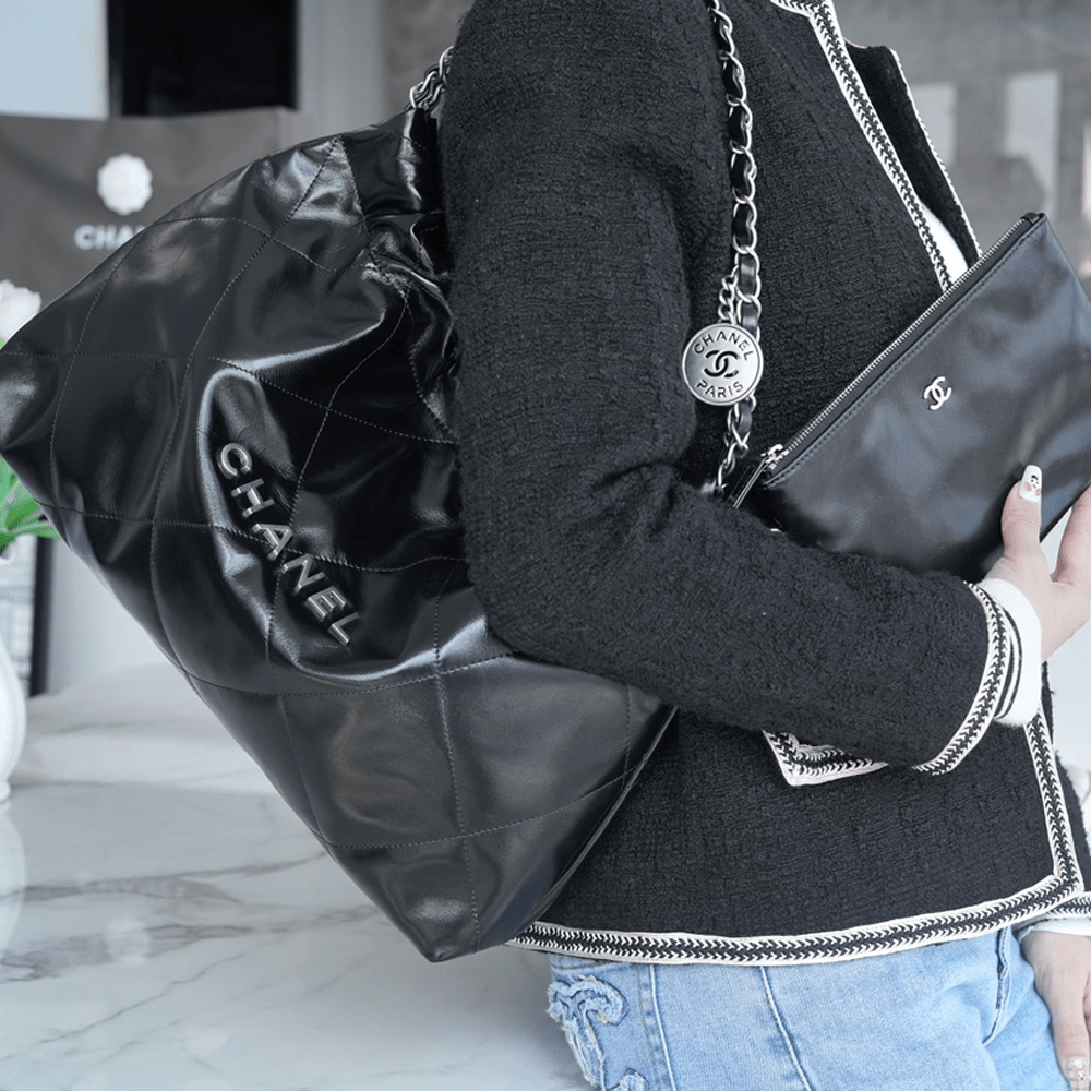 팬더샵 샤넬 22백 가로 버전 블랙 은장