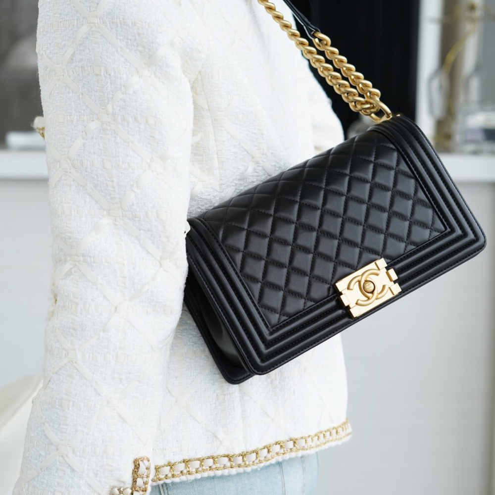 팬더샵 샤넬 램스킨 보이백 미듐 골드 버클