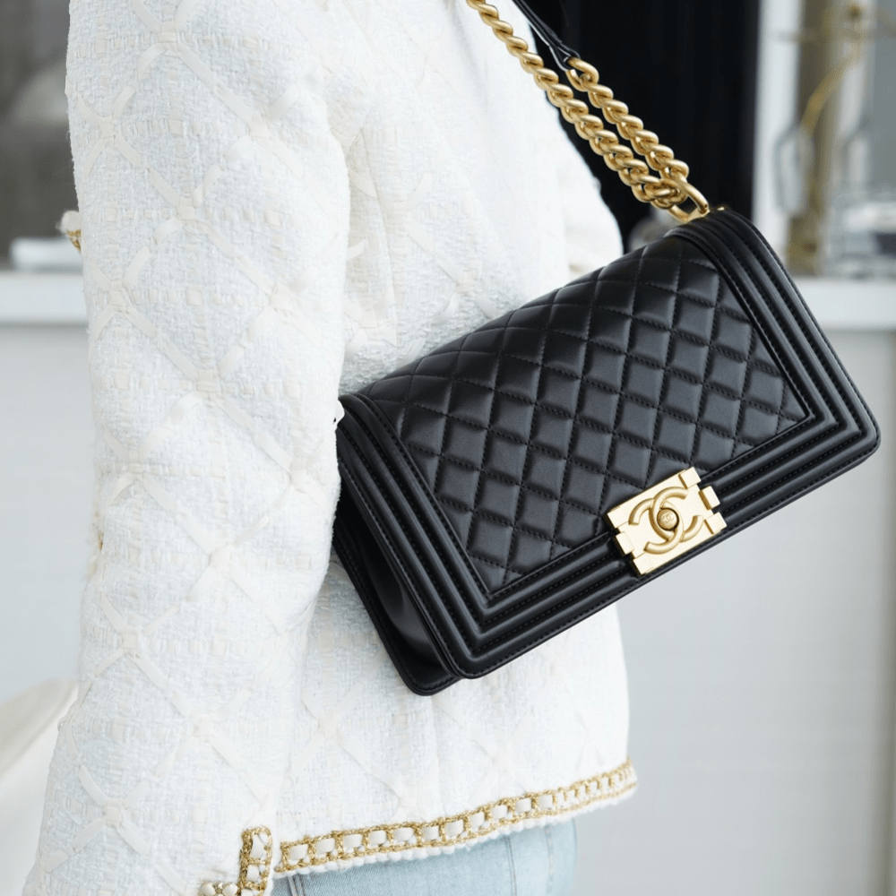 팬더샵 샤넬 램스킨 보이백 미듐 골드 버클