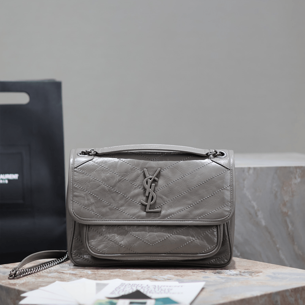 생로랑 라프리마 니키 빈티지 미디움 숄더백 그레이