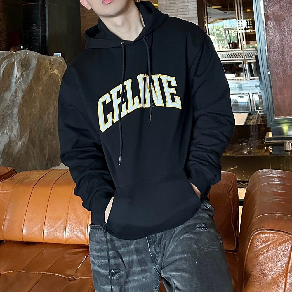 셀린느 코튼 플리스 루즈 후드 블랙