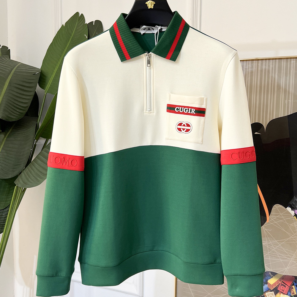 구찌 24FW 웹 스트라이프 스웨 셔츠 화이트 그린