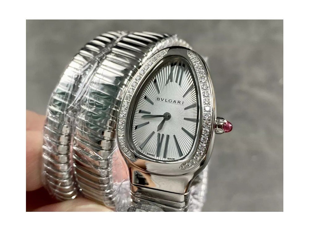 불가리 세르펜티 투보가스 실버 다이아 베젤 화이트 다이얼 35mm 103819